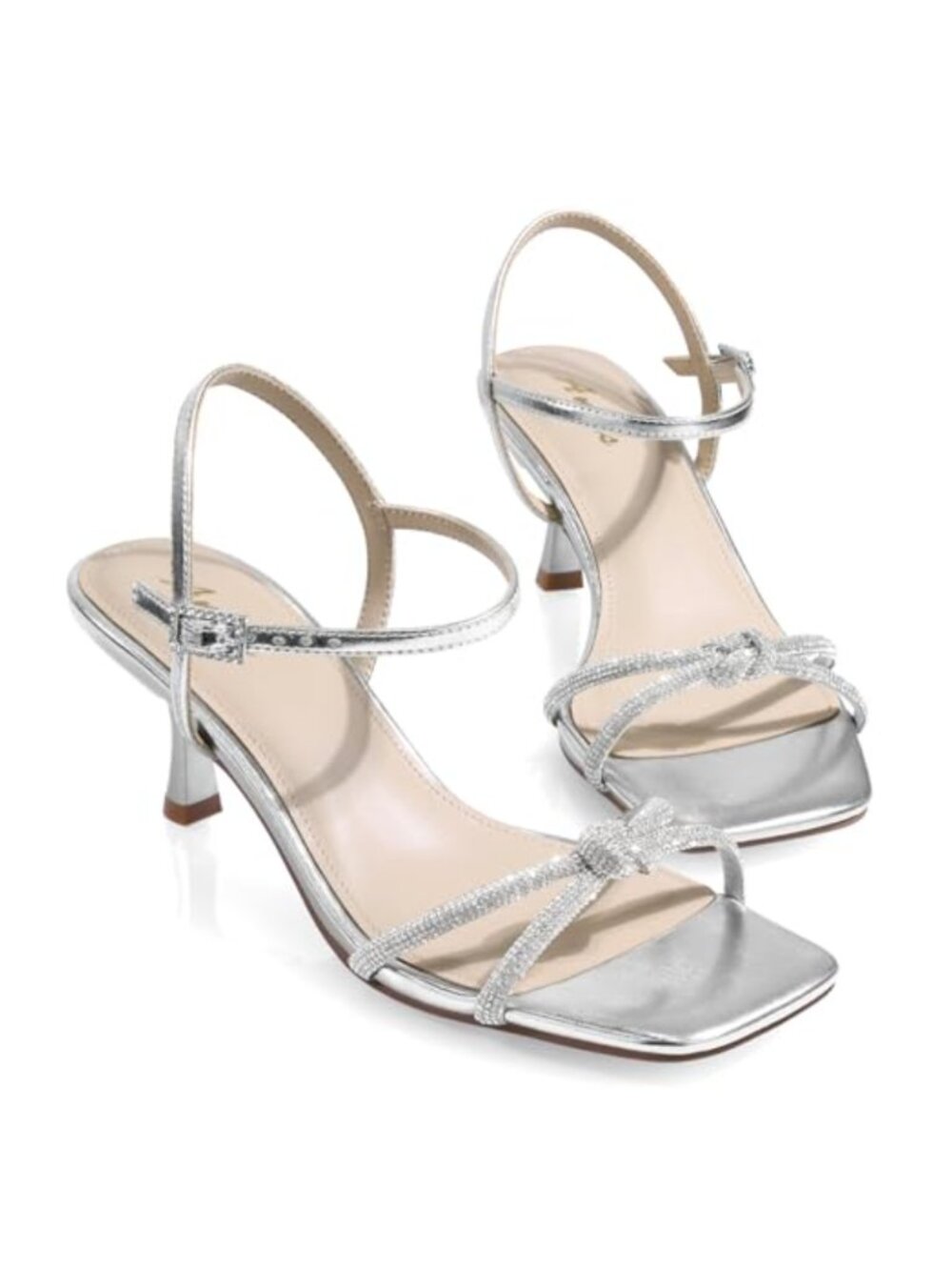 Kitten Heel Rhinestone Strappy Sandals Square Toe Prom Wedding